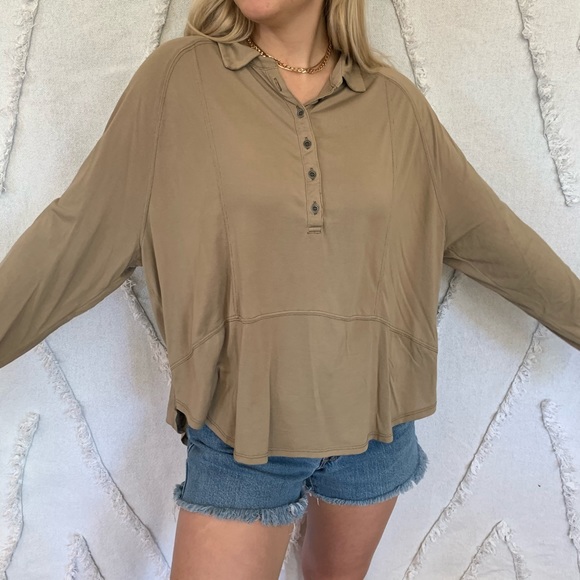 Free People Tops - Free People olive green loose tunic long sleeve T